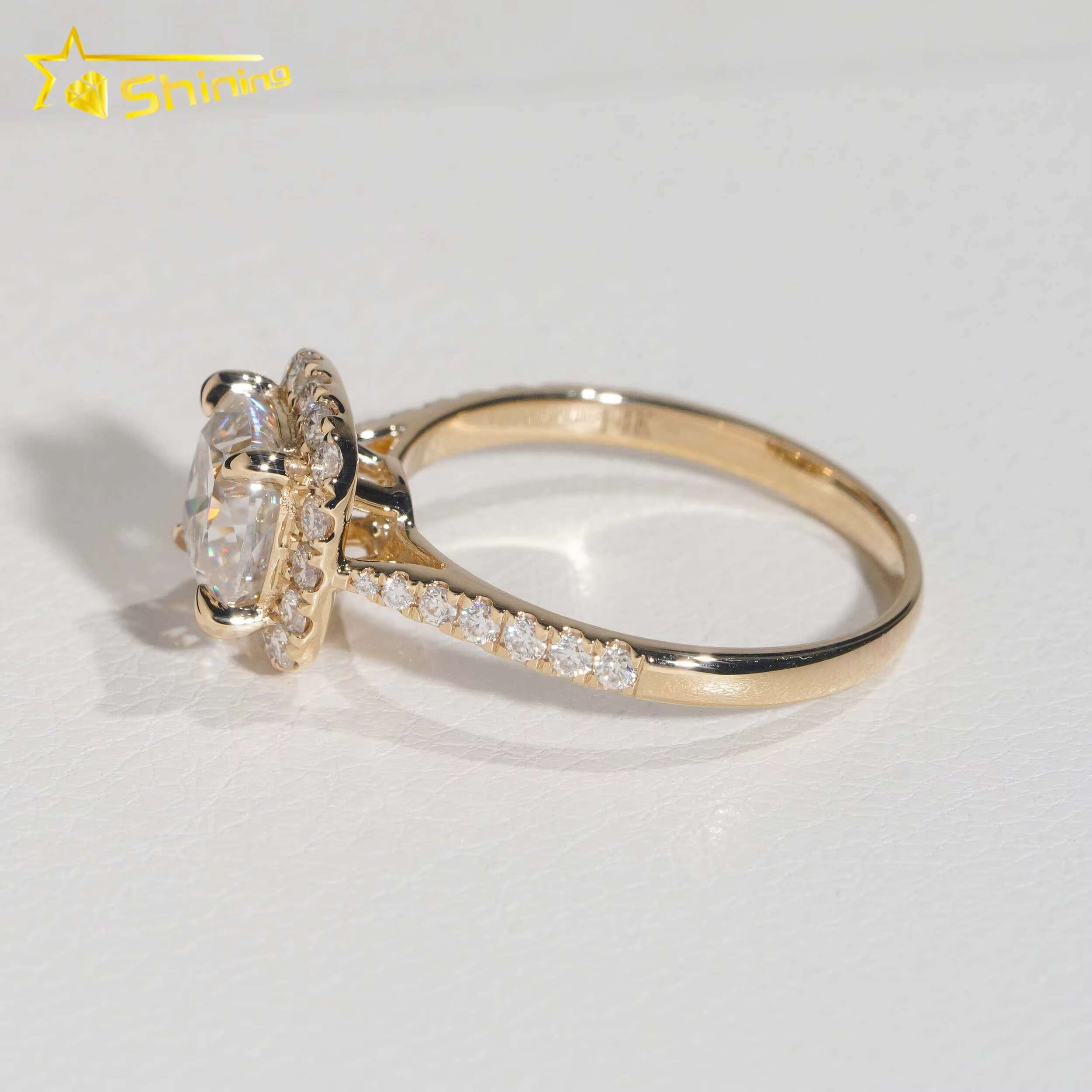 Top Quality Halo Design 14k Yellow Gold Lab Grown Dia Moissanite Engagement Rings for Women