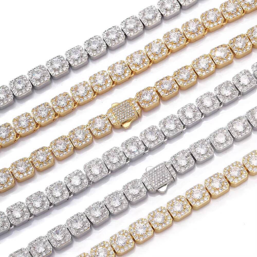 Laboratory cultivation of Moissanite 10mm Chain Iced Out Baguette Diamond Silver Plated Hip Hop Cluster Tennis Chain Bracelet for Women Luxury Fashion