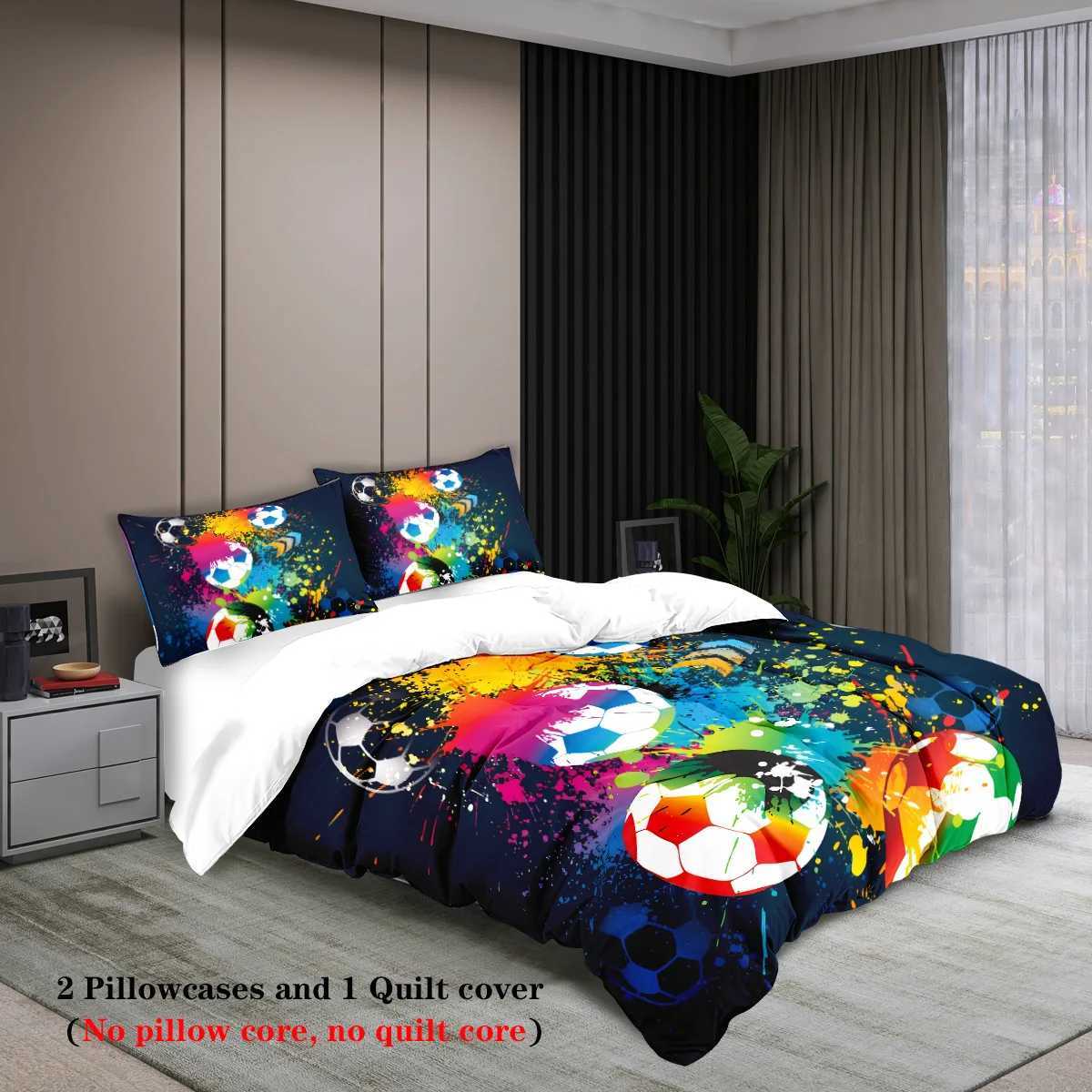 3-piece set colorful football pattern printed duvet set queen king double bed party funny and creative bedding setM251118