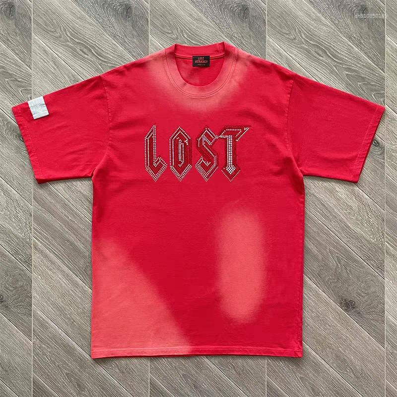 Mens T Shirts High Quality Pure Cotton Washed T-Shirt Lost Intricacy Rhinestone Unisex Casual Tee