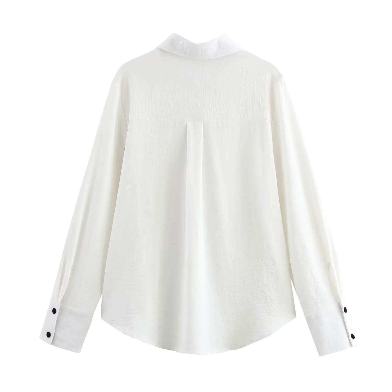 ZBZA Womens Bow Tie Polka Dot Blouse Loose Lapel Long Sleeves Hidden Button Straight Casual Shirt Spring Summer Chic Blouse 250417