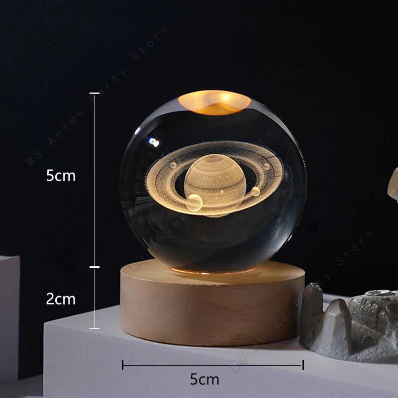 Unique 3D Crystal Ball Night Light Led Lamp Bedside Table Glowing Galaxy Lamp Saturn Planets Moon Children Birthday Gift Toy 5cm M251118