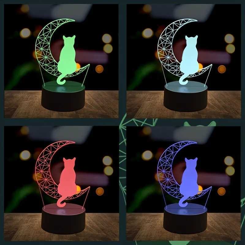 1PC Mooncat 3D night light USB table lamp bedroom living room atmosphere light festival birthday gift night light M251118