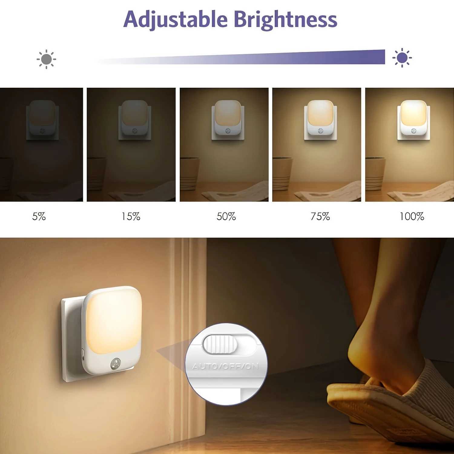 1/2Pc EU Plug Night Light with Motion Sensor LED Night Light Socket with 3 Modes and 5 Brightness Dimmable for Bedroom M251118