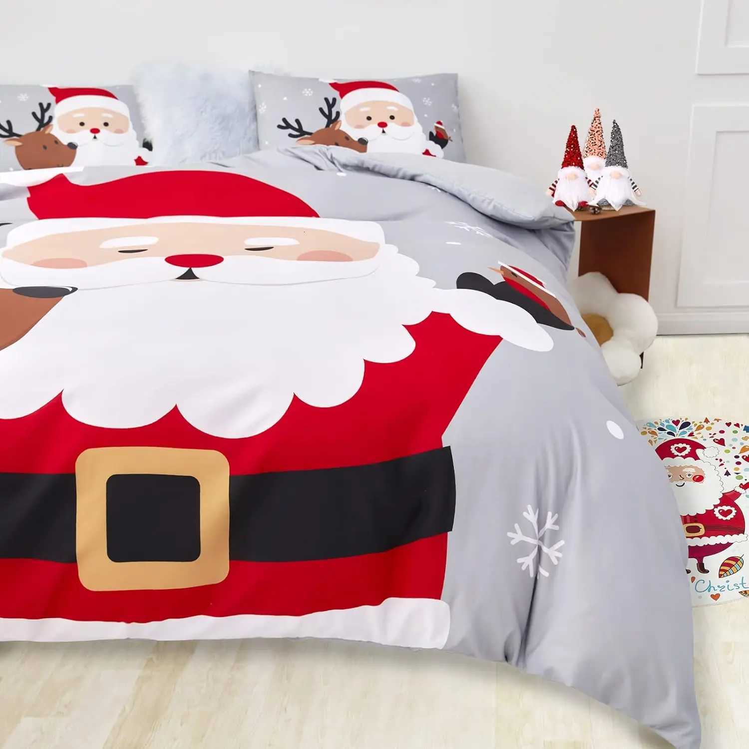 Christmas Duvet Cover Set Queen Size Bedding Comforter Cover Santa Snowflake Santa Claus Pattern For Kids Bedroom DecorationsM251118