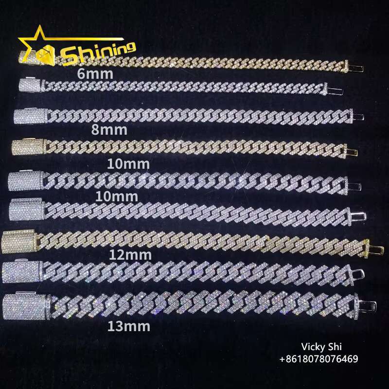 Worldwide Shipping Hip Hop Jewelry 6MM 8MM 10MM 12MM Sterling Sier VVS Moissanite Cuban Link Chain Bracelets