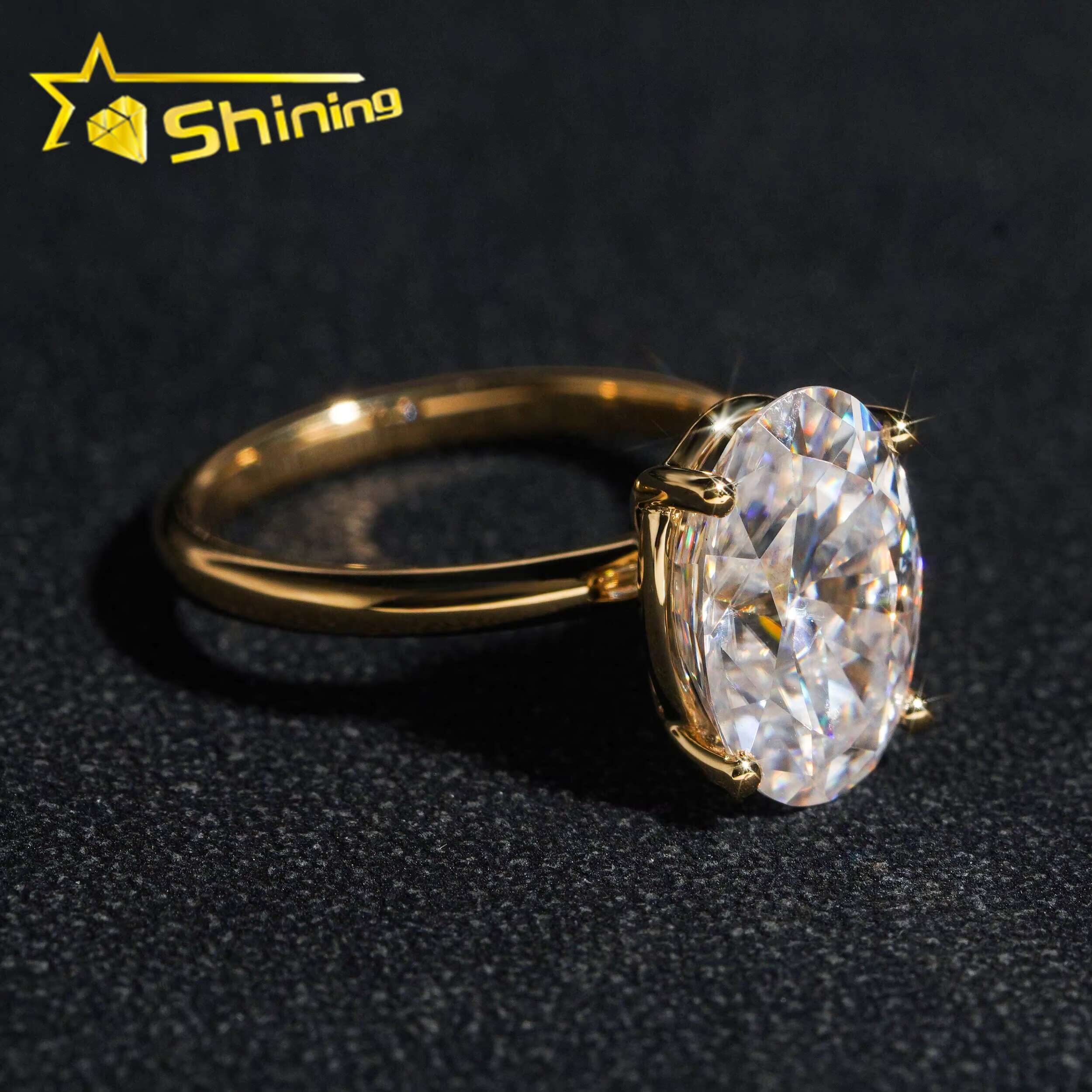 10K 14K Solid Real Gold Engagement Rings 4.5CT Oval D Color VVS Moissanite Dia Wedding Ring