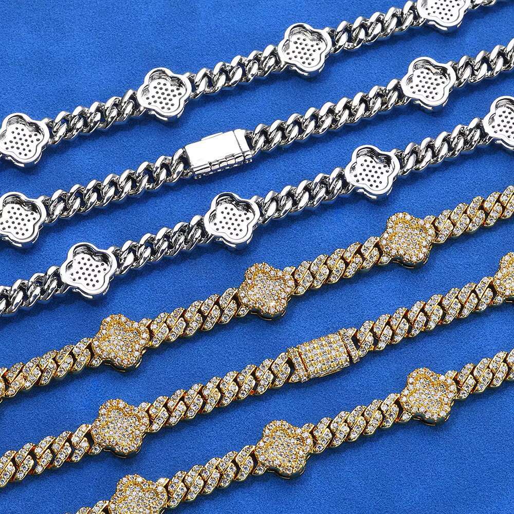 Fine Jewelry S925 Silver VVS D Colour Moissanite Bracelet Iced Out Four Leaf Clover Cuban Link Chain Hip Hop Men Bracelet