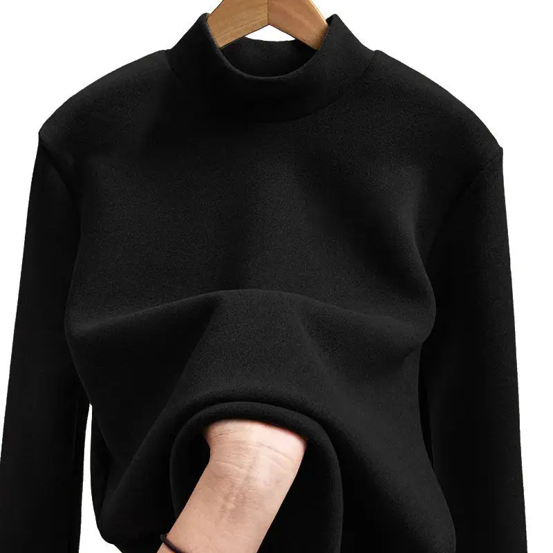 Double-sided Fleece Warm Base Shirt Men Women Long Sleeve Half High Collar T-shirt Autumn Winter Thermal Underwear 251113