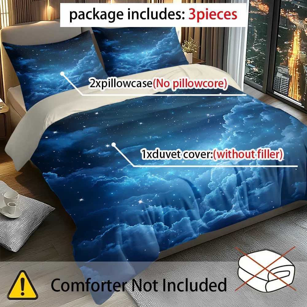 3pcs Blue Starry Sky Printed Quilt Set- Includes 1 Quilt Cover and 2 Cover without FillerM251118
