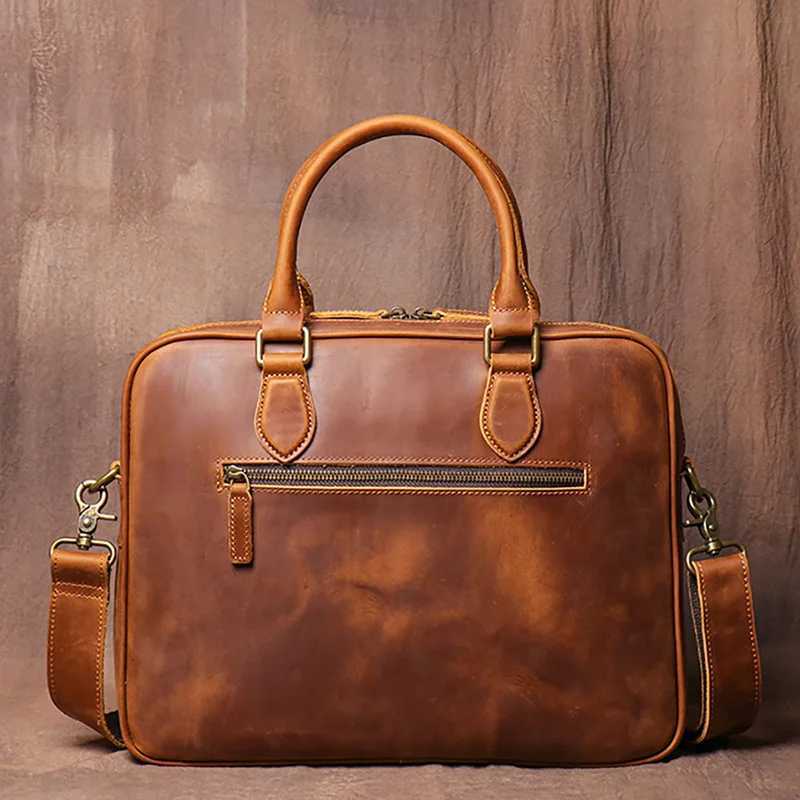 Vintage mens leather briefcase designer high-quality cross body bag business brown handbag messenger bag mens notebook bag Z250418