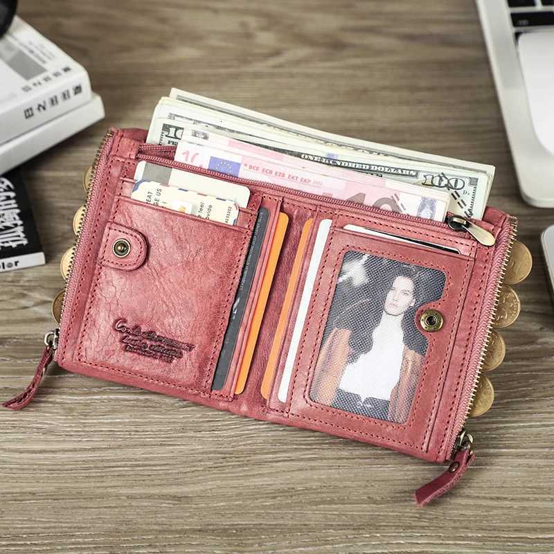 CONTACTS Genuine Leather Short Wallets for Women Luxury Designer Card Holder Coin Purse Money Clip Mini Wallet Female Bag MenT251118