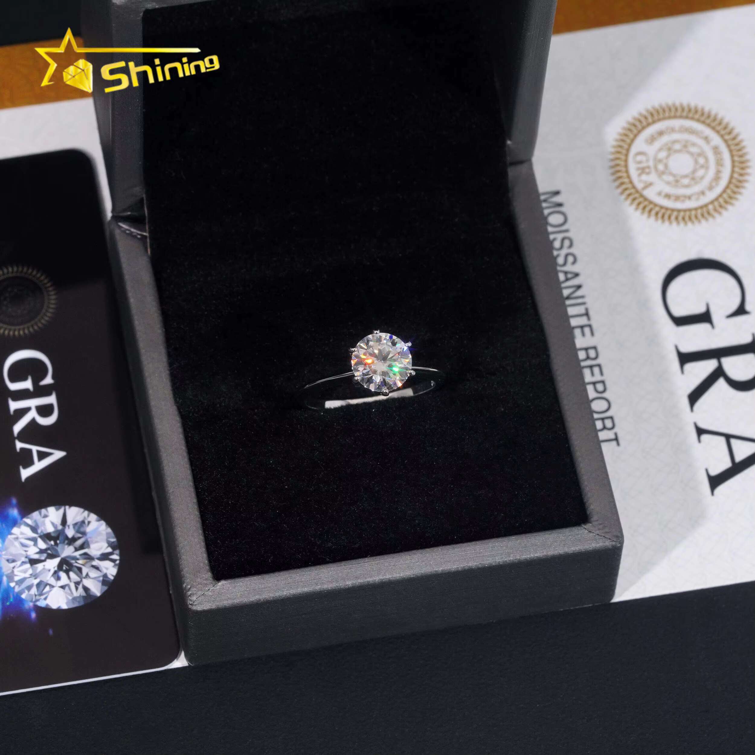 Classical 6Prongs Setting Wedding Sterling Sier Gold Plated Pass Dia Tester Moissanite Engagement Ring