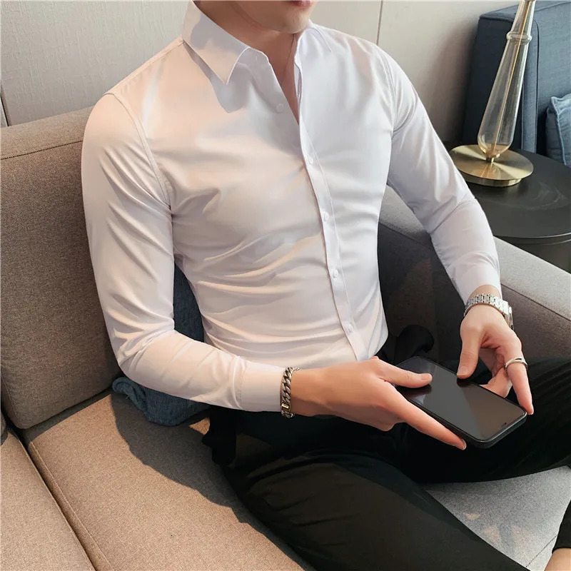 Plus Size S-7XL High Quality Men Dress Shirt Autumn Long Sleeve Solid Business Slim Shirts Homme Dress Social Casual Shirt 250417