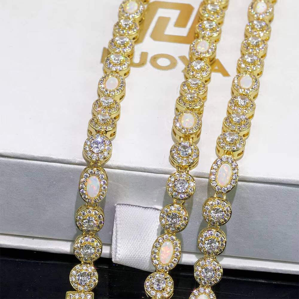 Laboratory cultivation of Moissanite 6mm Micro Opal Clear Multi Gemstone Link Chain Brass Bracelet Iced Zircon CZ Jewelry Gift for Women Men