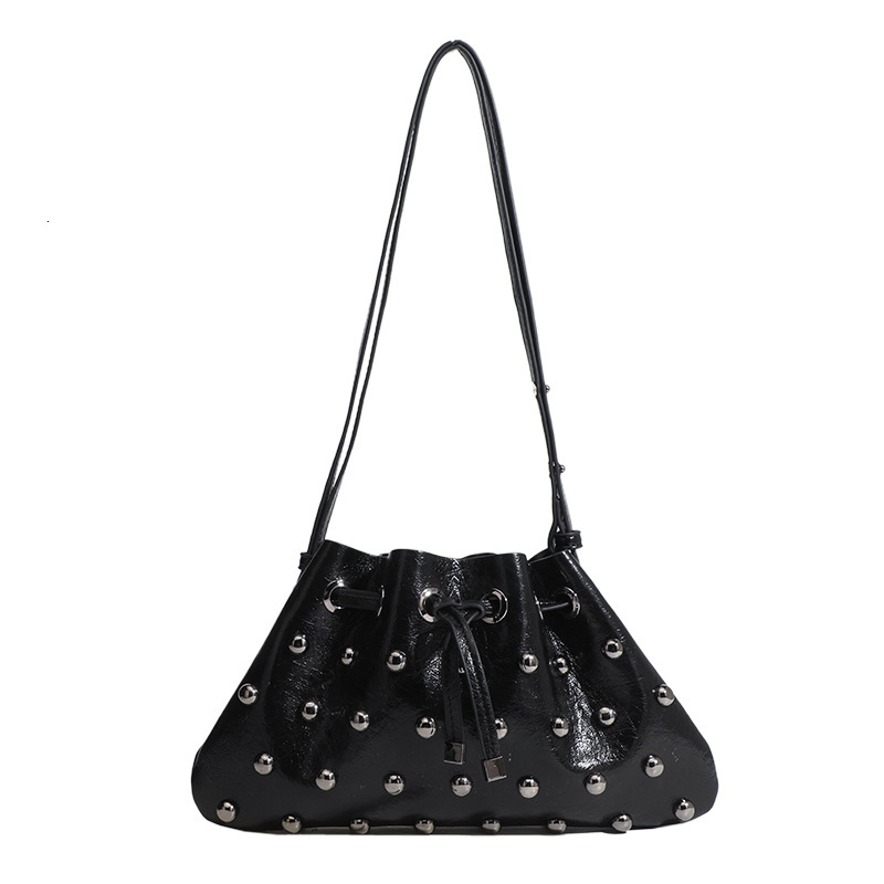 designer bag 2025 New Rivet Underarm Women's Fashion Versatile Handheld Bucket Single Shoulder Tote Bundle Bag