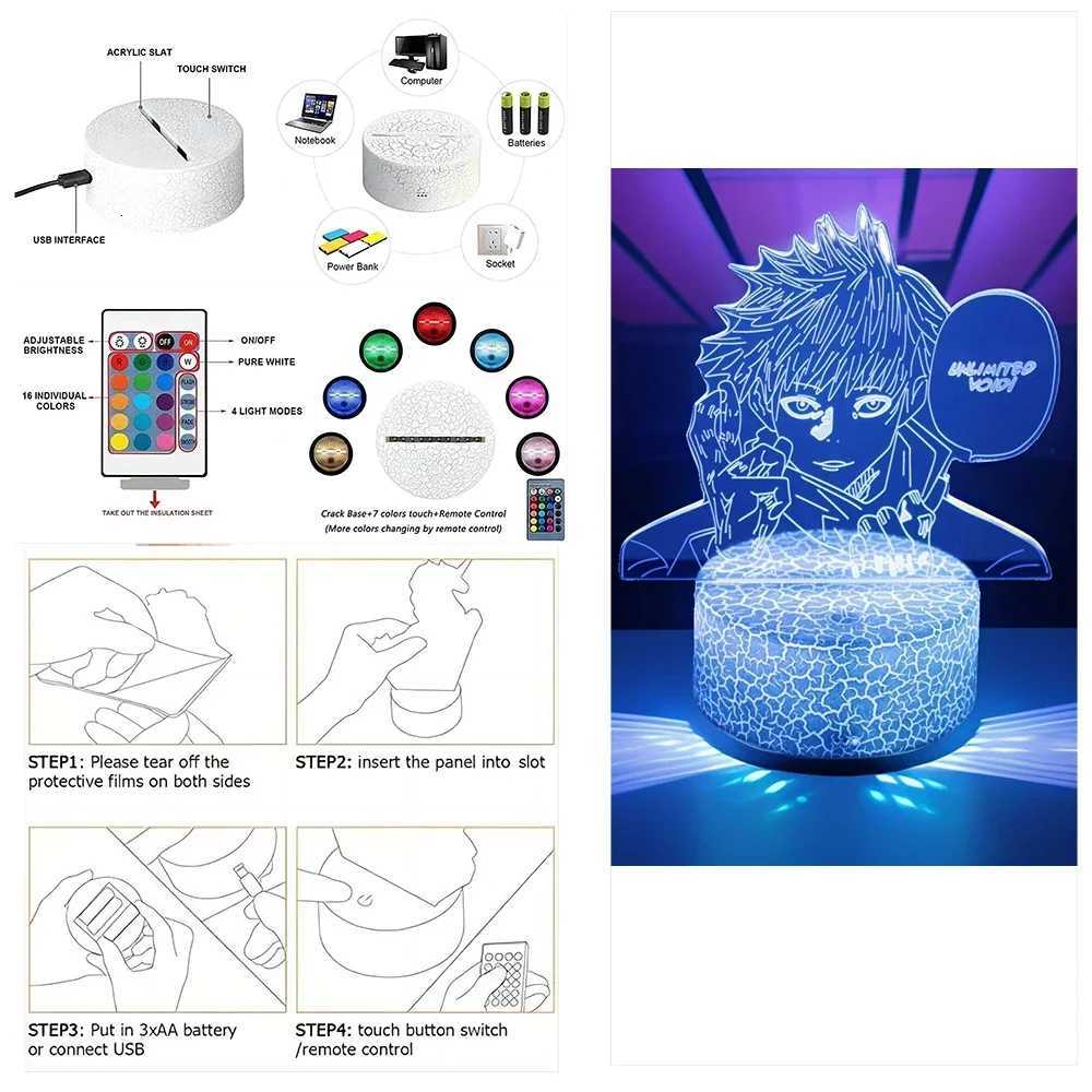3D Anime Lamp Jujutsu Kaisen Led Night Light RGB Table Lamps Satoru Gojo Action Figure Kids Bedroom Desk Home Decor Friend Gifts M251118