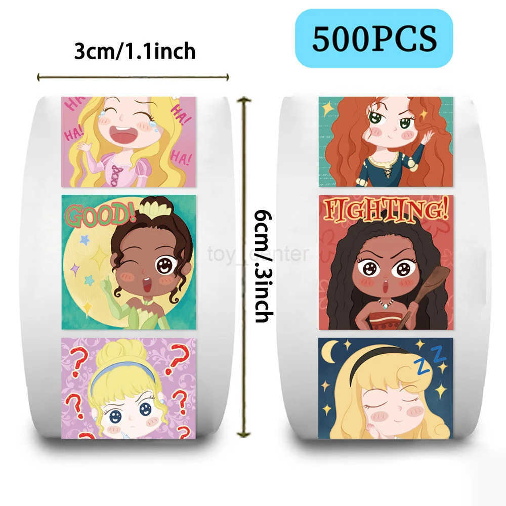 Disney 500pcs/roll Cute Cartoon Disney Princess Reward Stickers Kawaii Anime Kids Decals Decoration Laptop Phone Sealing Label Sticker W20250418 W2025