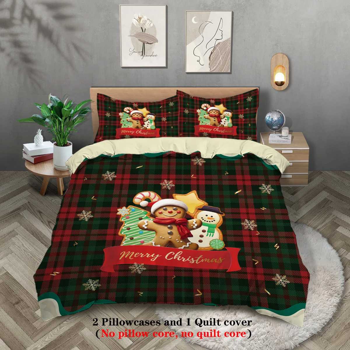 3pcs Christmas Gingerbread Print Coreless Bedding Set Comfortable Multi Size Bedroom Dormitory Duvet Covers Machine WashableM251118