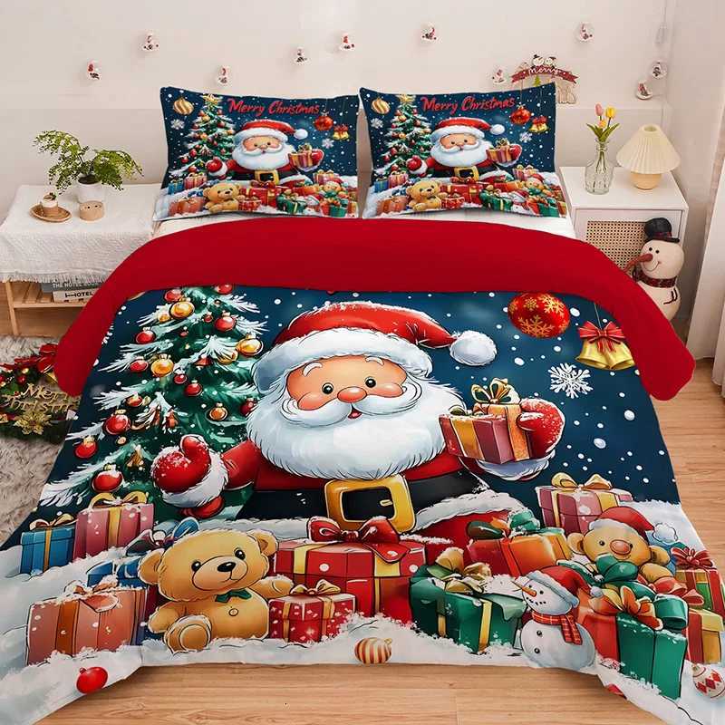3PC Cartoon Christmas Duvet Cover Kawaii Elk Interesting Old Man Bedding set 1Duvet Cover 2 cases No filler/coreM251118