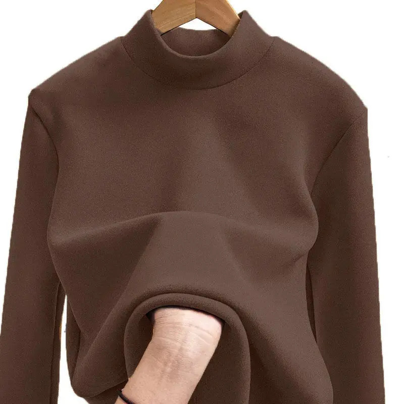 Double-sided Fleece Warm Base Shirt Men Women Long Sleeve Half High Collar T-shirt Autumn Winter Thermal Underwear 251113