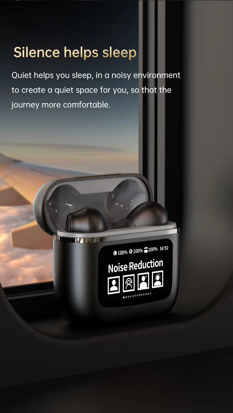 YW09 bluetooth Headset with APP LCD Full Color Touch Screen Charging Case Waterproof Wireless Earphone Support Time Setting