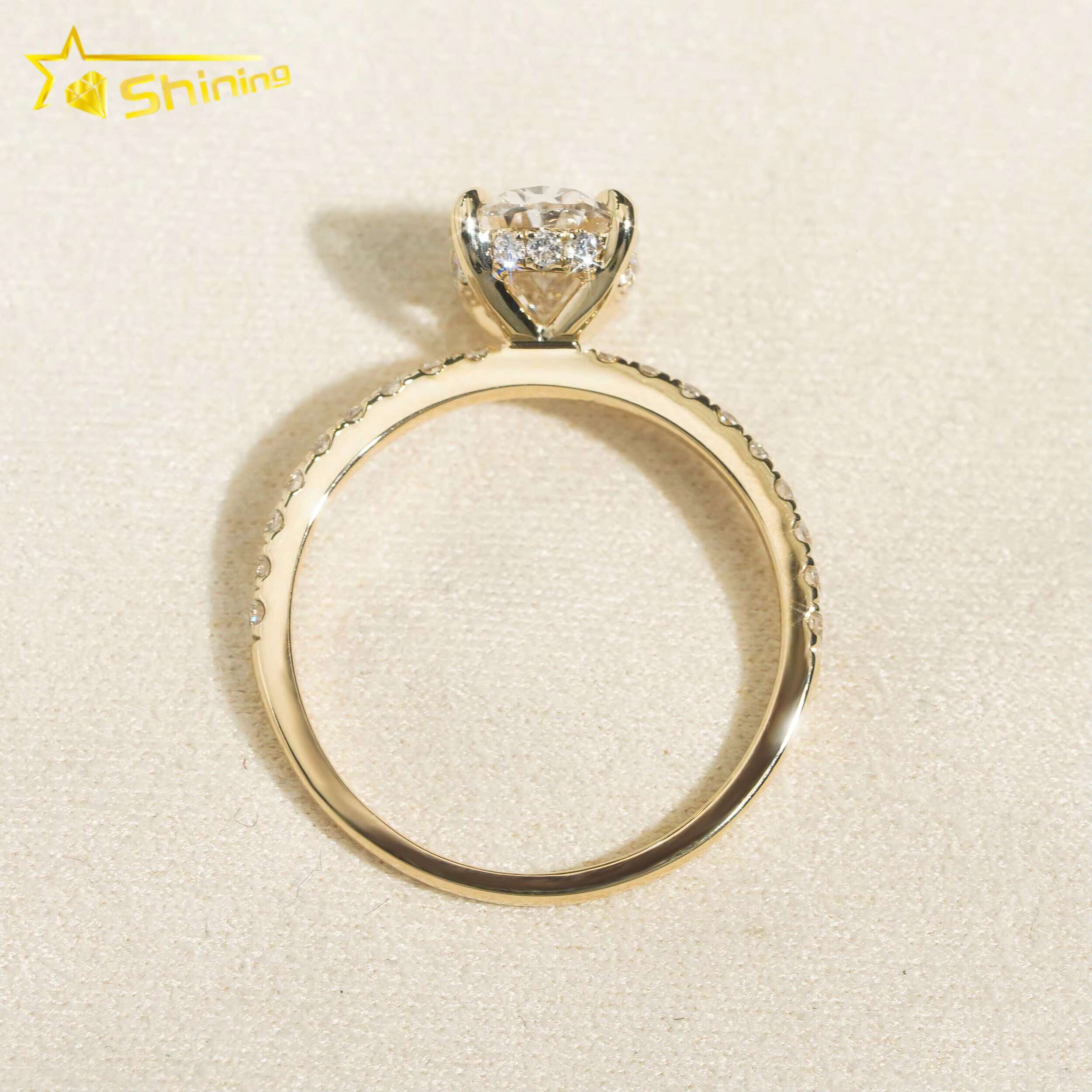 Oval Cut Hidden Halo Half Iced Band 2ct VVS2 Lab Grown Dia CVD Engagement Ring 14K Solid Gold Wedding Rings