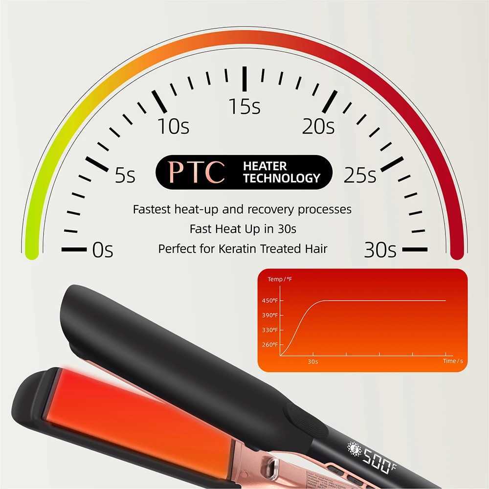 500F Hair Straightener High Temperature Flat Irons Wide Plate Plasma Ions for Keratin Treatment Frizzy Hair Recovers Damaged W250610