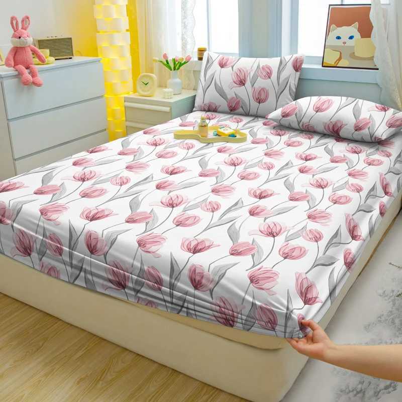 3-piece Plant Flower pattern matte three piece fitted sheet set bedroom printed bed cover set beddingM251118