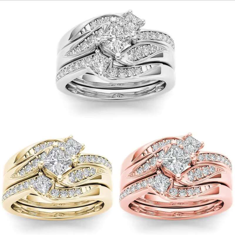 DHcollections Rose Gold Plated Simulated Dia Micro Set With Zircon Three Engagement Ring