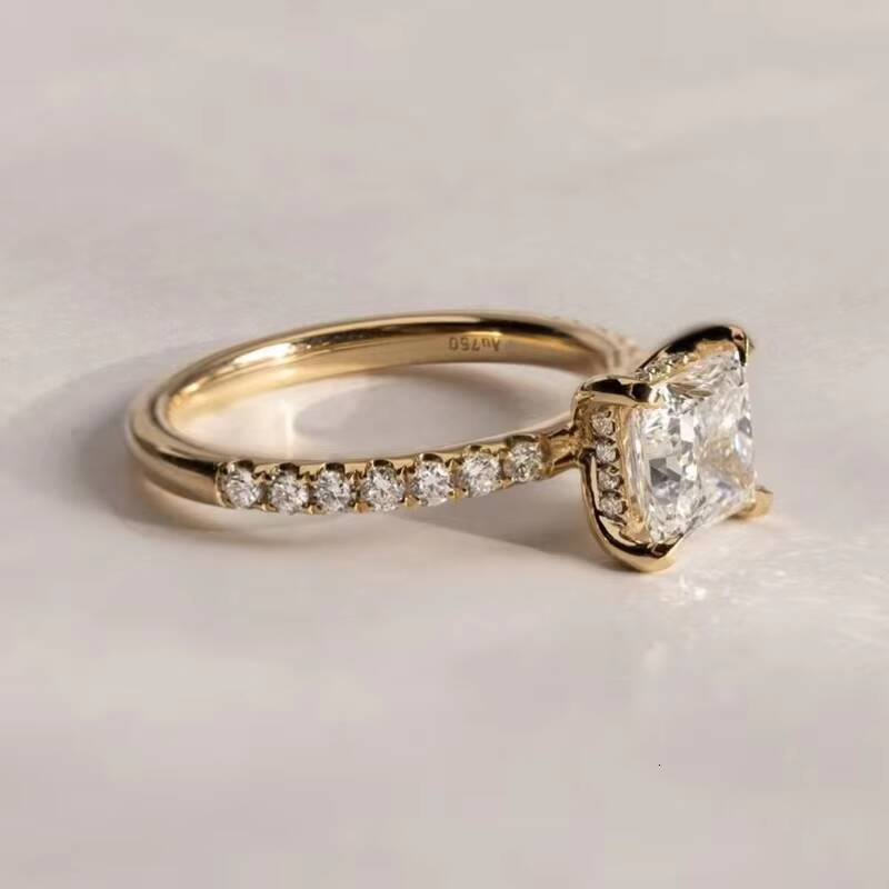 Custom 2CT 3CT Princess Cut Moissanite with Halo 18K Solid Gold Rings Wedding Engagement Women Jewelry