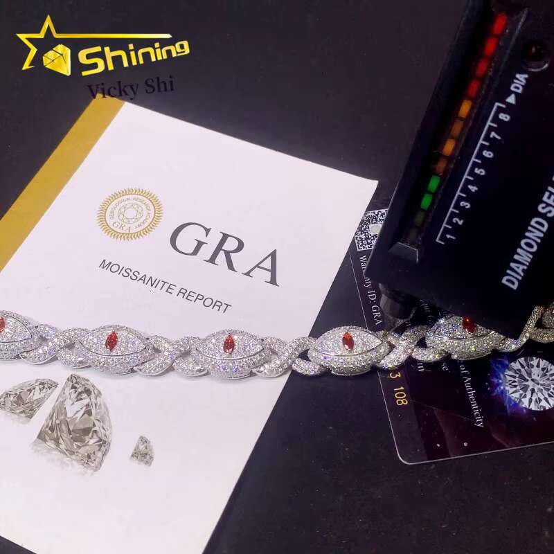 New Design S Sier Iced Out Moissanite Evil Eyes Link Custom Men Full Dia Hip Hop Cuban Bracelet