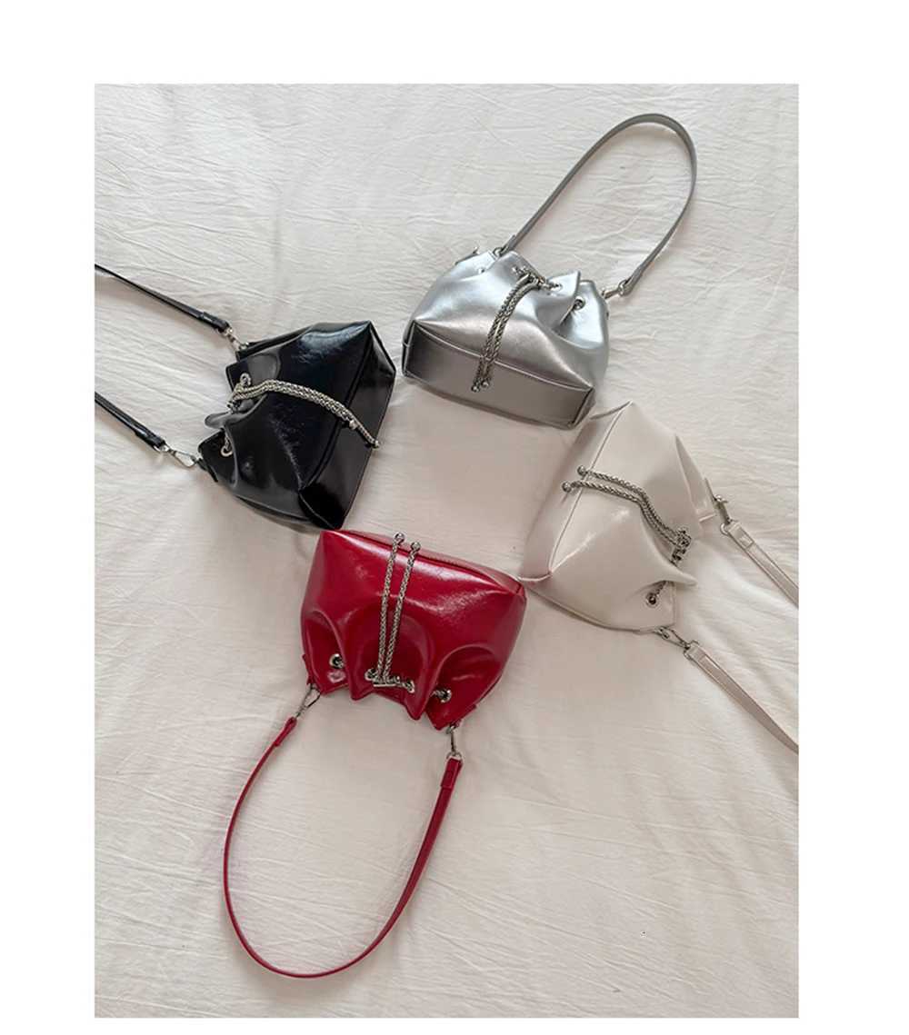 Drawstring Chain Mini Bucket Bag Womens Summer Solid Color Trendy Shoulder bag fashion PU Leather Female Crossbody BagsW251118