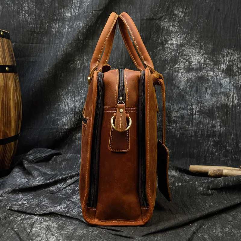 Luufan mens genuine leather laptop briefcase laptop work handbag mens investment portfolio business handbag mens computer bag Z250418