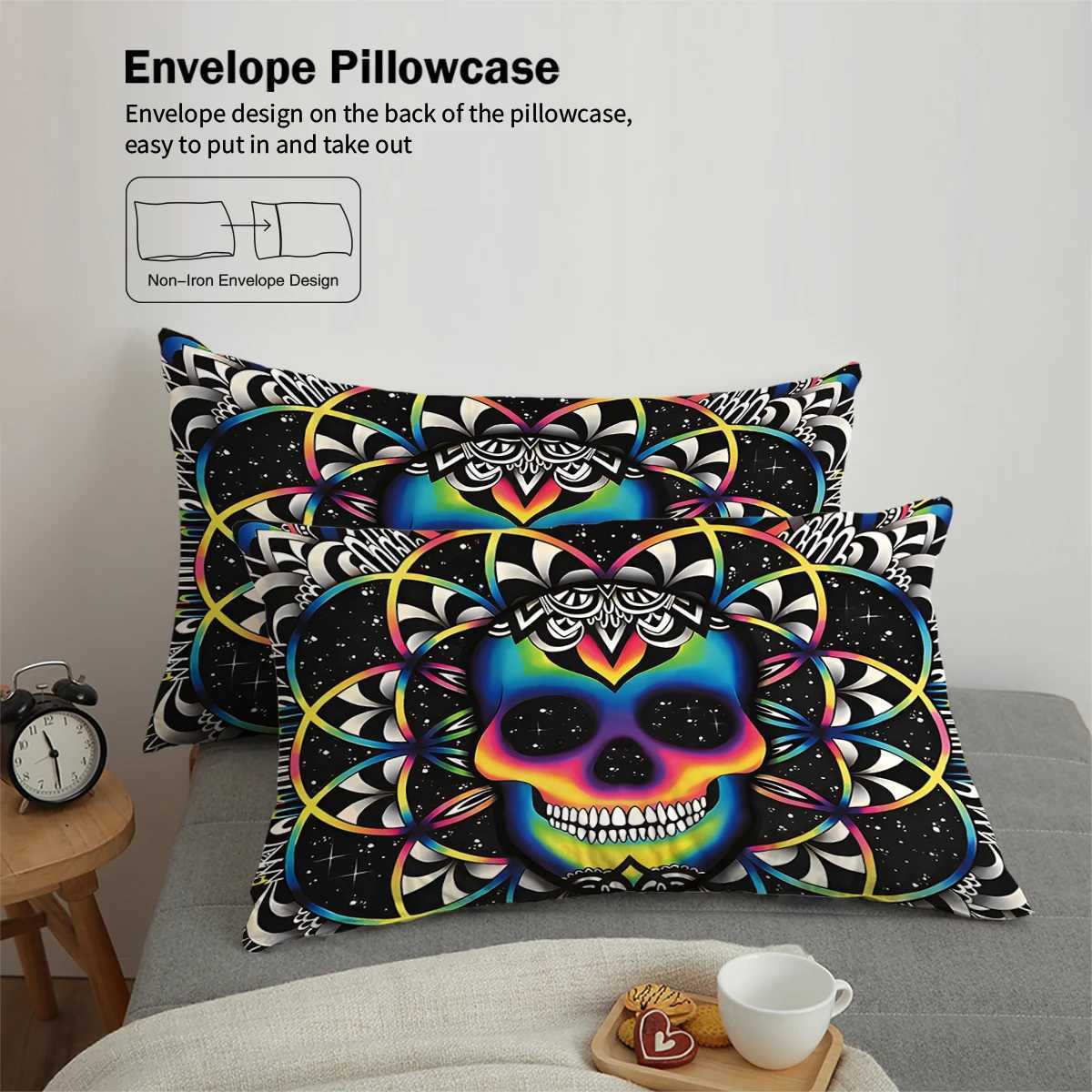 3-piece down duvet cover set with skull flower pattern print 1 duvet cover2 cases no core Halloween themed bedding setM251118