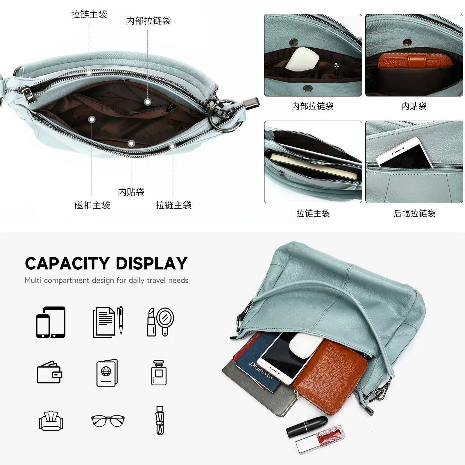 2025 New Womens Genuine Soft Cow Leather Crossbody Convertible Shoulder Bag - Spacious Effortless Quality Bag for CommutingW251118