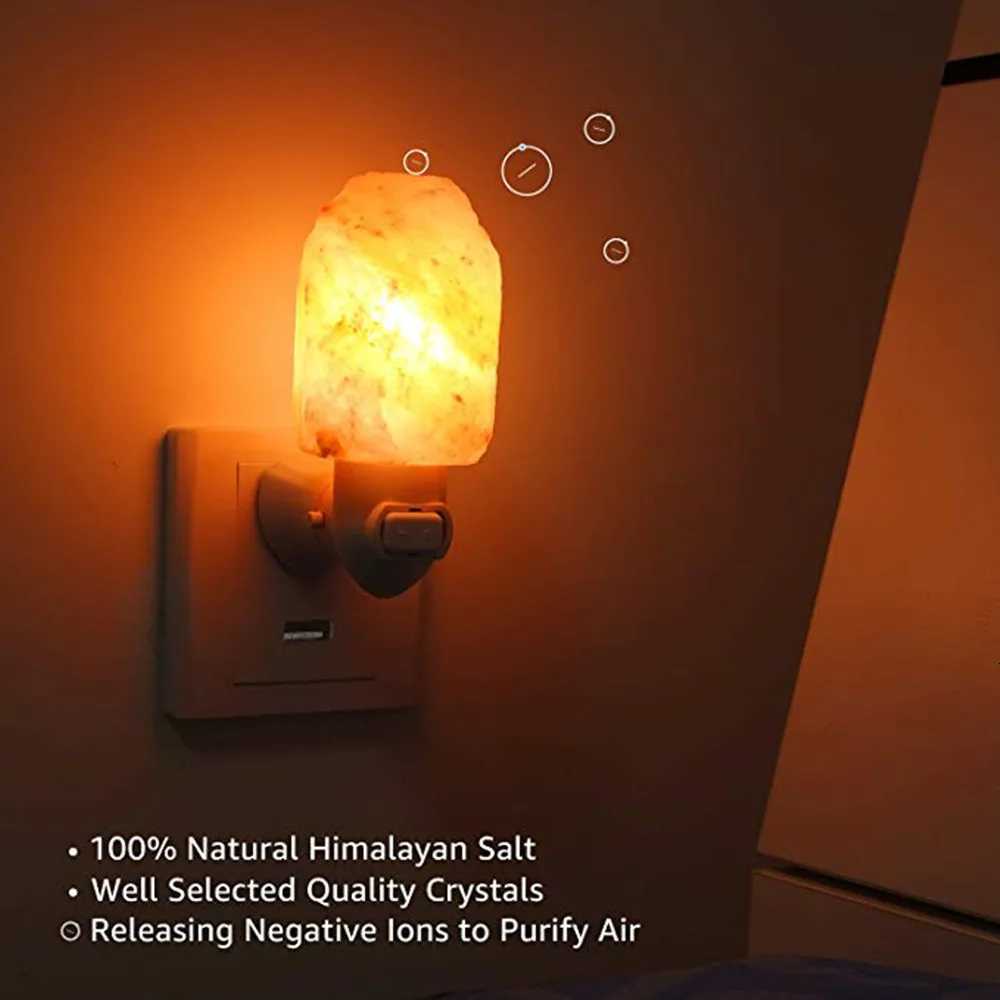 Himalayan Warm white Salt Lamp Natural Crystal Hand Carved Night Light Home Decor Air Purifying with Plug Release negative ions M251118