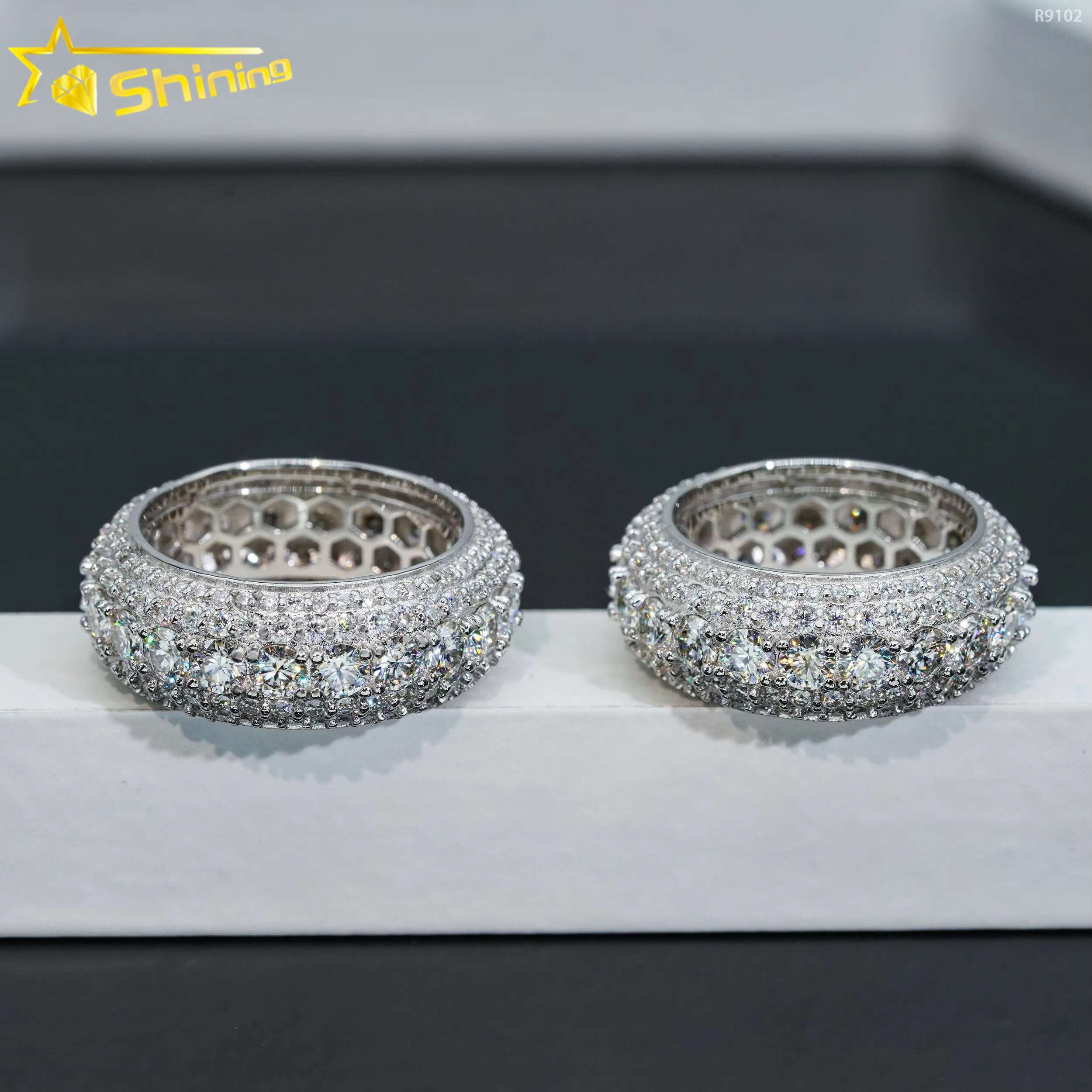 Shining Jewelry Sterling Sier S Classic Hip Hop Rings Iced Out VVS Moissanite Dia Band Ring
