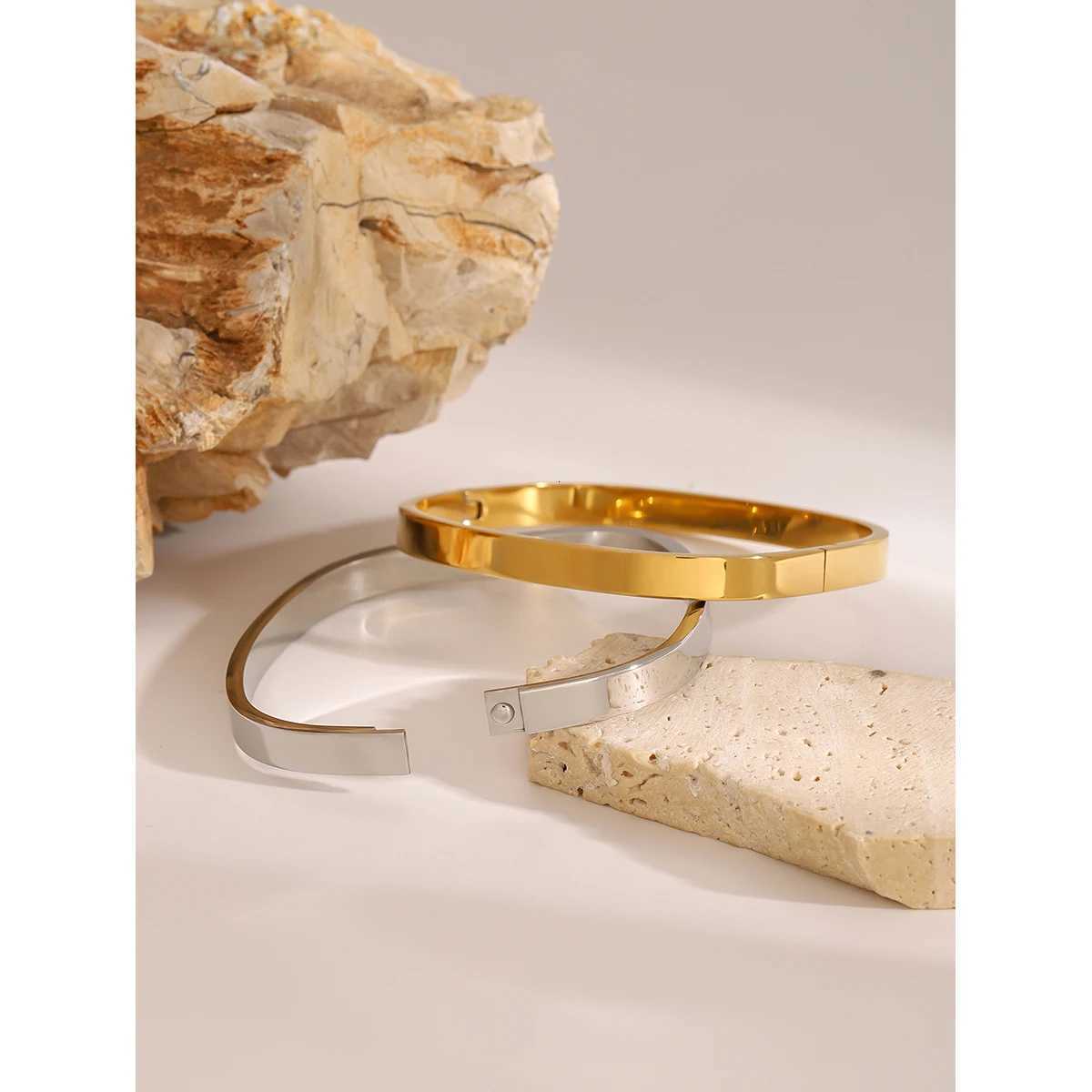 Uworld High Quty Stainless Stl Square Wide Bracelet Bangle Fashion Texture Gold Silver Color Waterproof Charm Jewelry Gift C251118