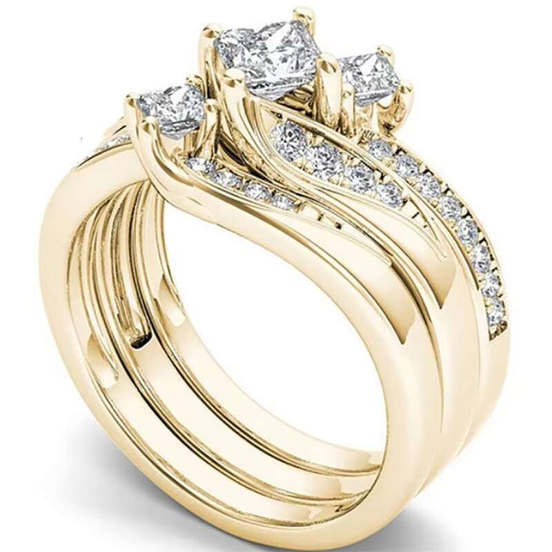 DHcollections Rose Gold Plated Simulated Dia Micro Set With Zircon Three Engagement Ring