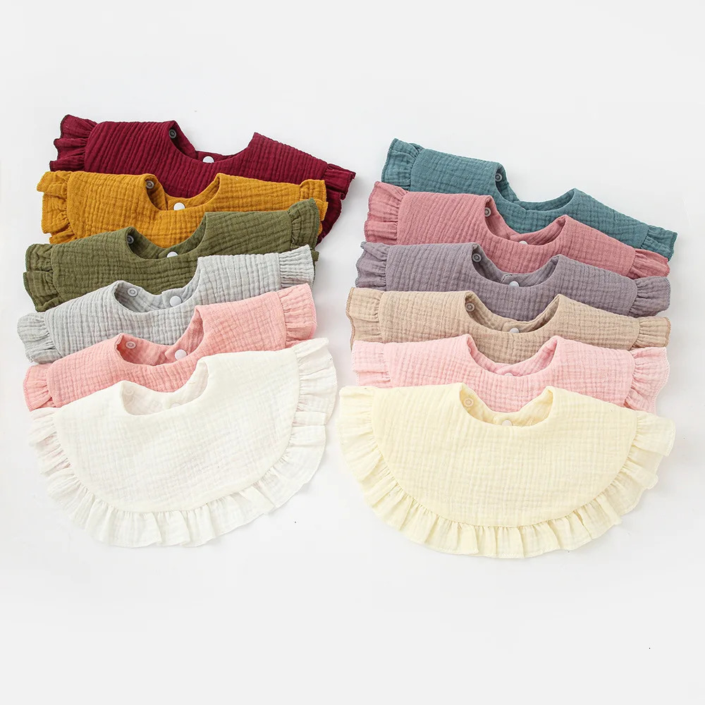 Baby Gauze feeding Drool bib ruffled solid baby Saliva towel soft cotton childrens Korean style 250414z