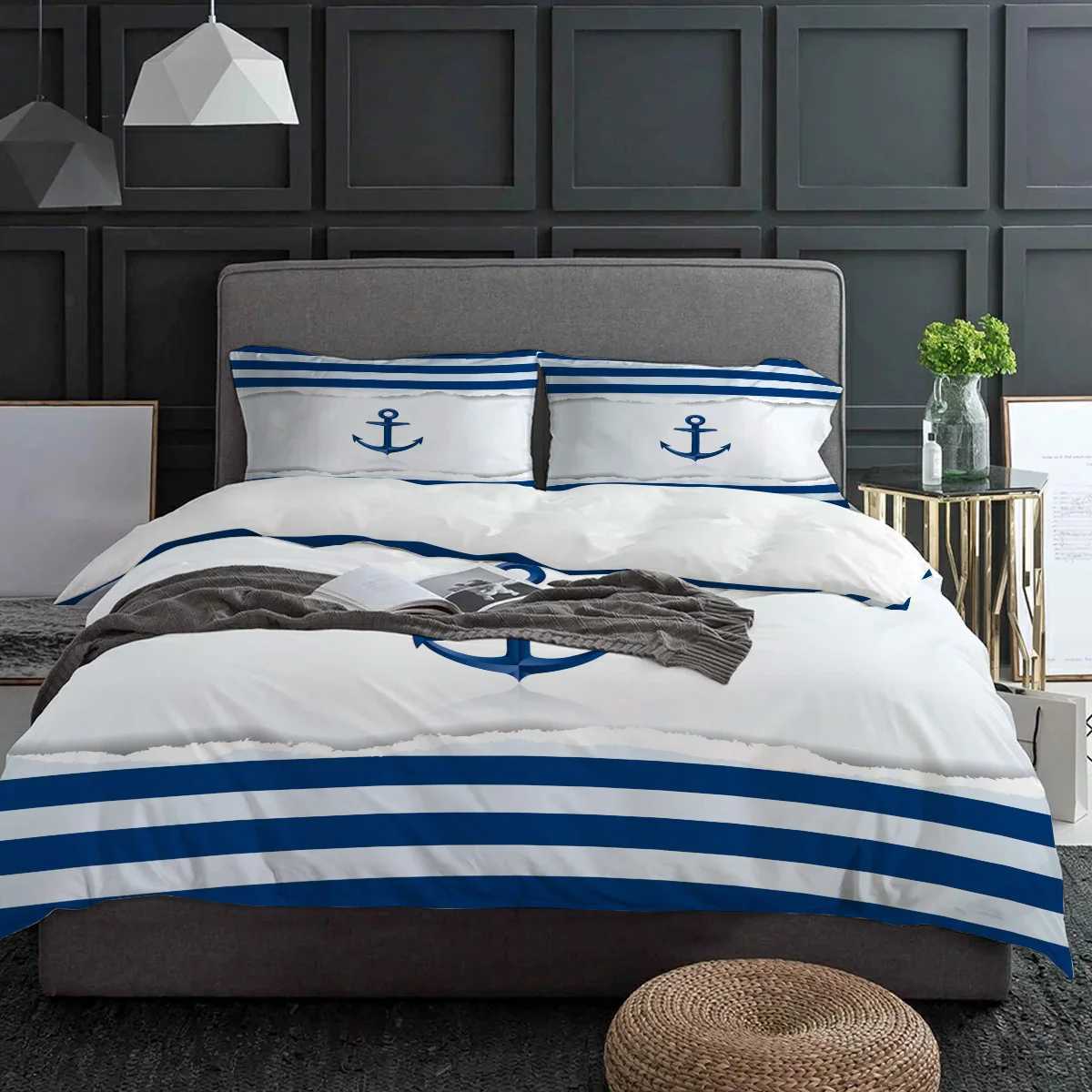 Blue White Stripe Bedding Set 3pcs Boys Girls Duvet Cover case Kids Adult Quilt Cover Double Bed Set Home TextileM251118