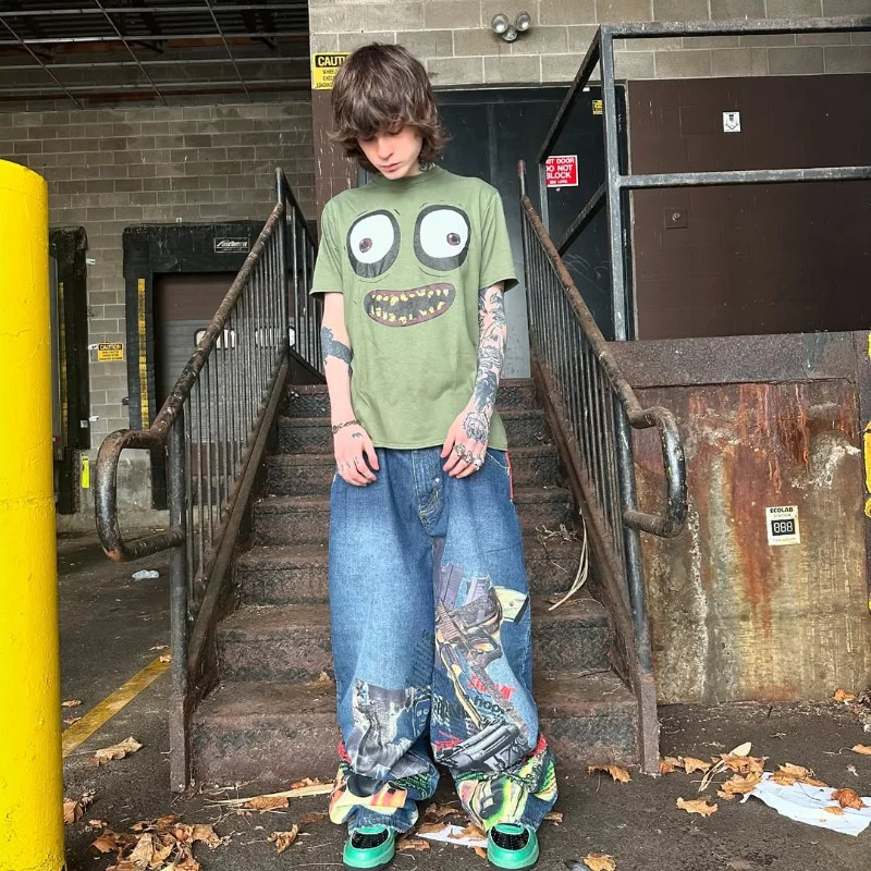 Y2K American High Street hip hop trend Loose T-shirt funny printed n elements top men Goth Harajuku oversized t shirt 250417