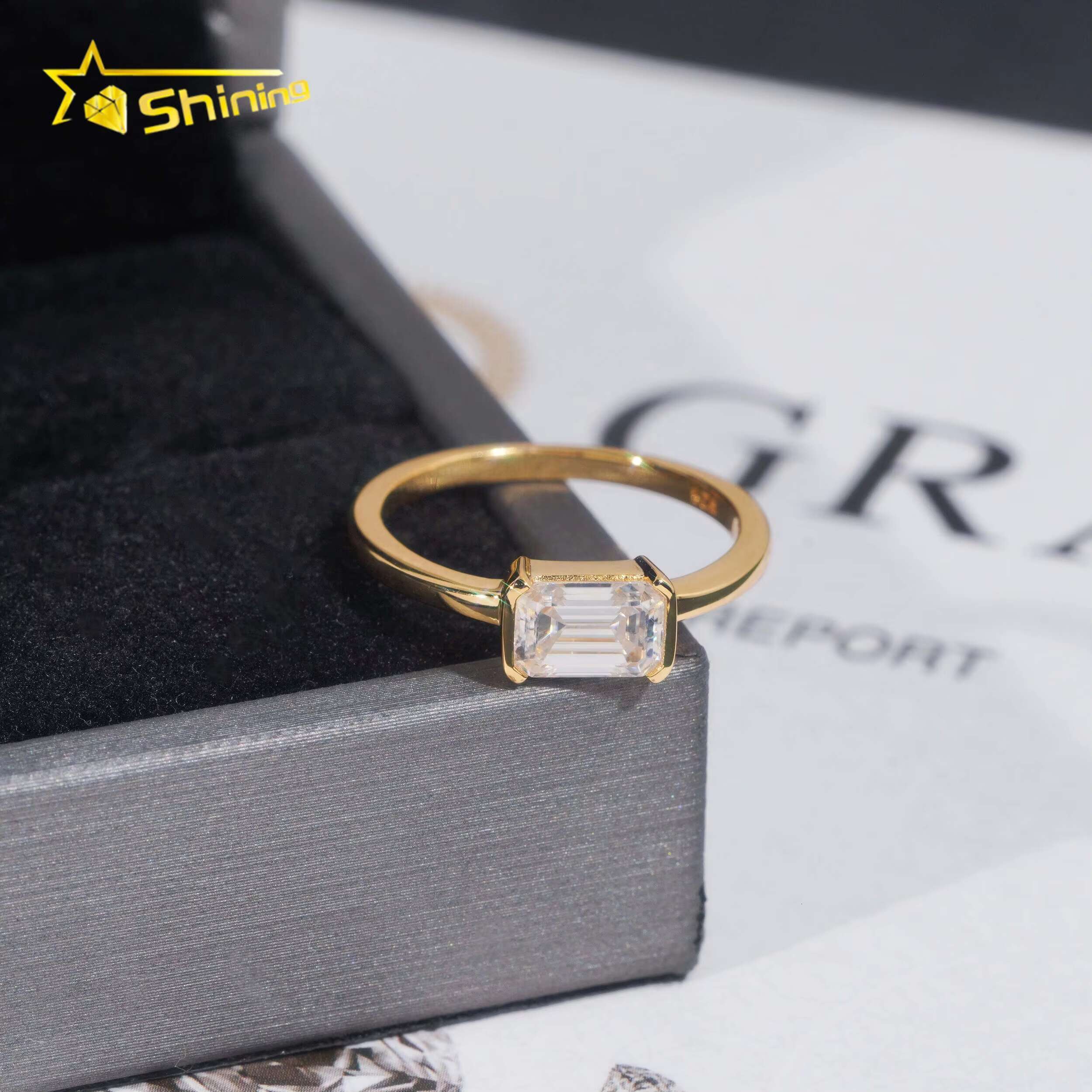 New Arrival Bezel Setting Emerald Cut 1ct Sier Gold Plated Wedding Engagement Rings for Women