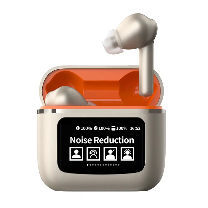 YW09 bluetooth Headset with APP LCD Full Color Touch Screen Charging Case Waterproof Wireless Earphone Support Time Setting