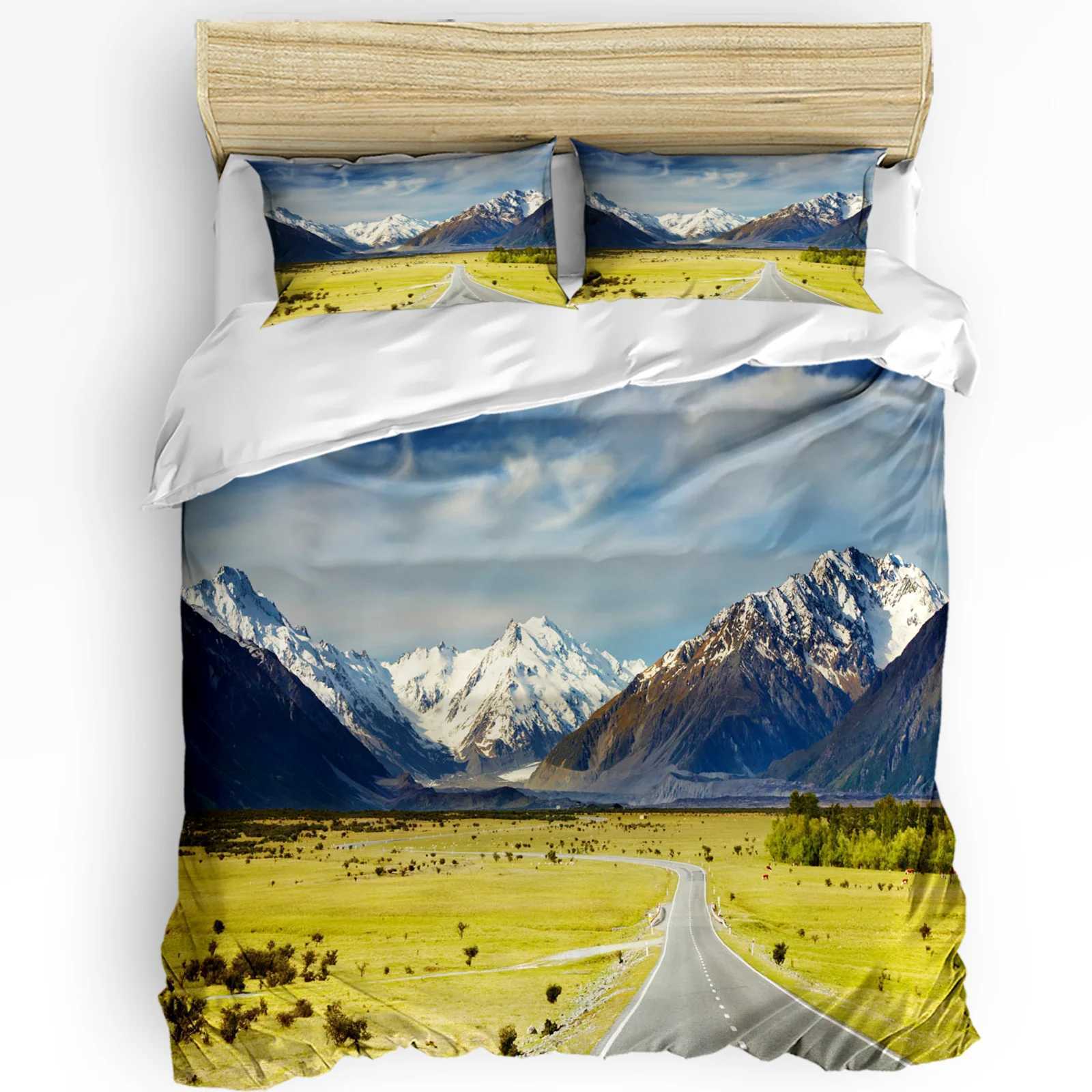 3pcs Bedding Set White Snow Cable Car Ski Mountain Sketch Duvet Cover Case Boy Kid Teen Girl Bedding Covers SetM251118