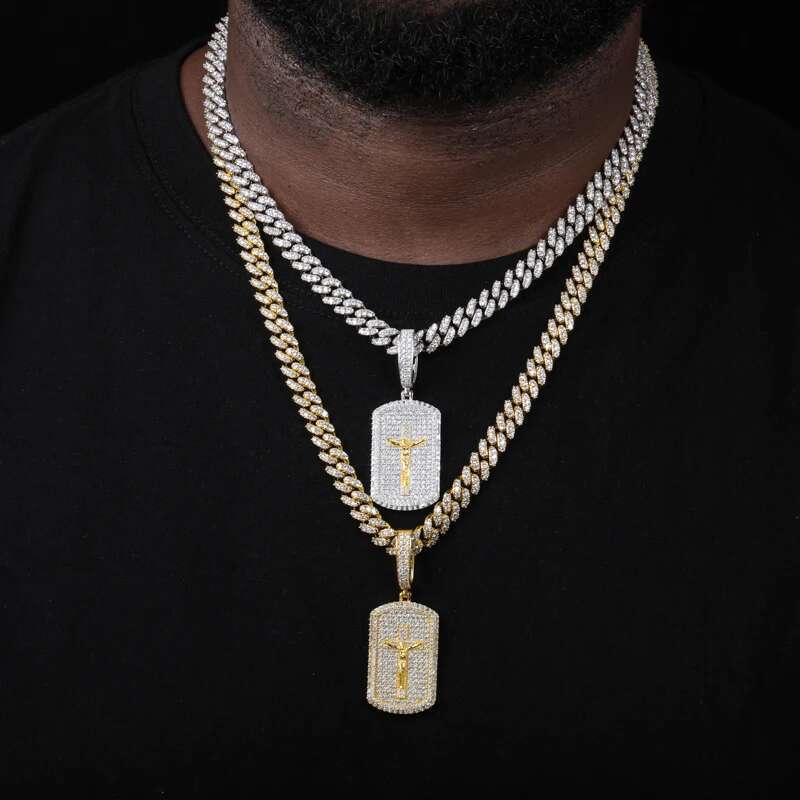 Sterg Sier Full Moissanite Crucifix Jesus Dog Tag Pendant For Men Women Iced Out Hip Hop Mens Jewelry Necklace Christ