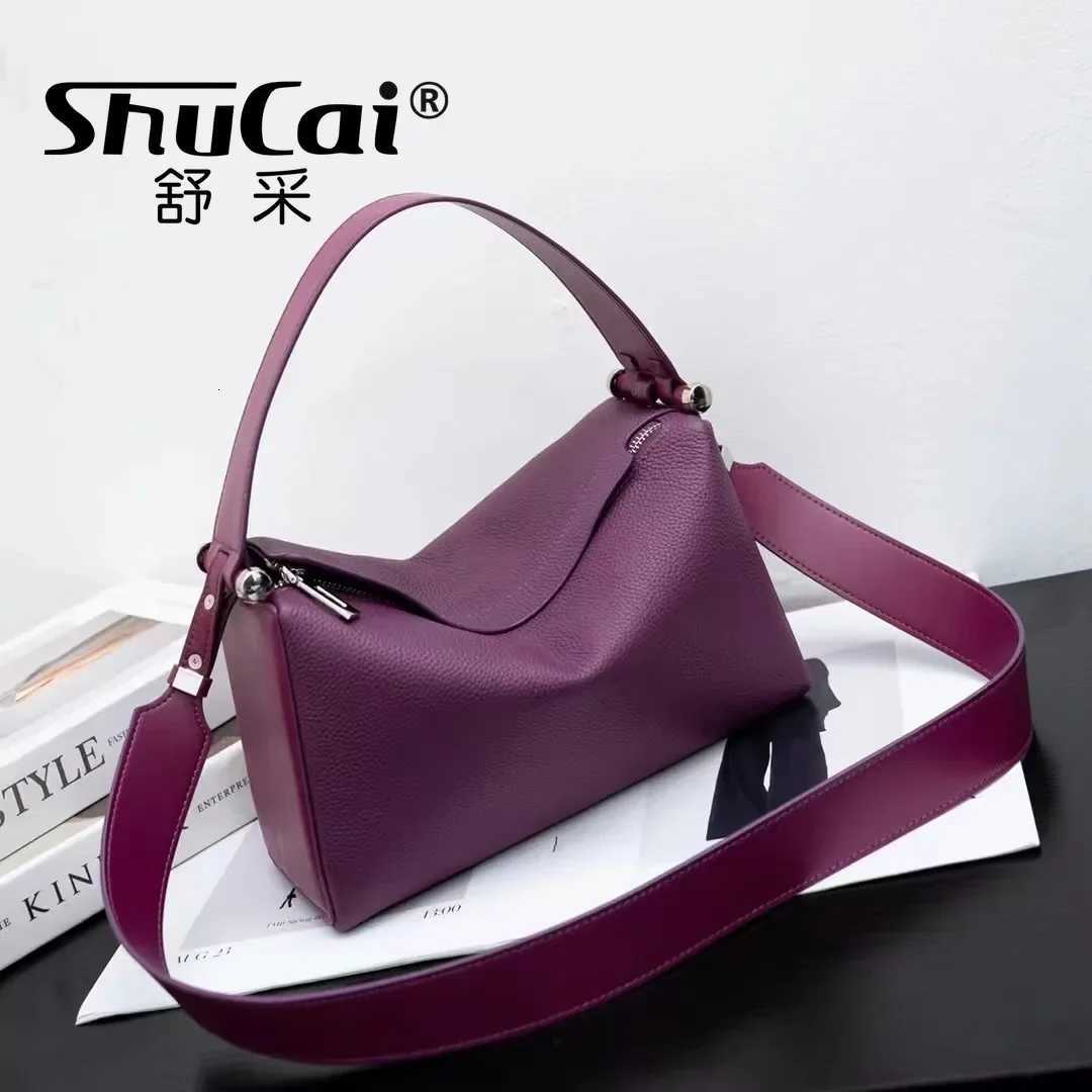 Cowhide Womens Purple Armpit Bag 2025 New Luxury Designer Fashion Genuine Leather Shoulder Crossbody Boston Pillow Bag FemaleW251118