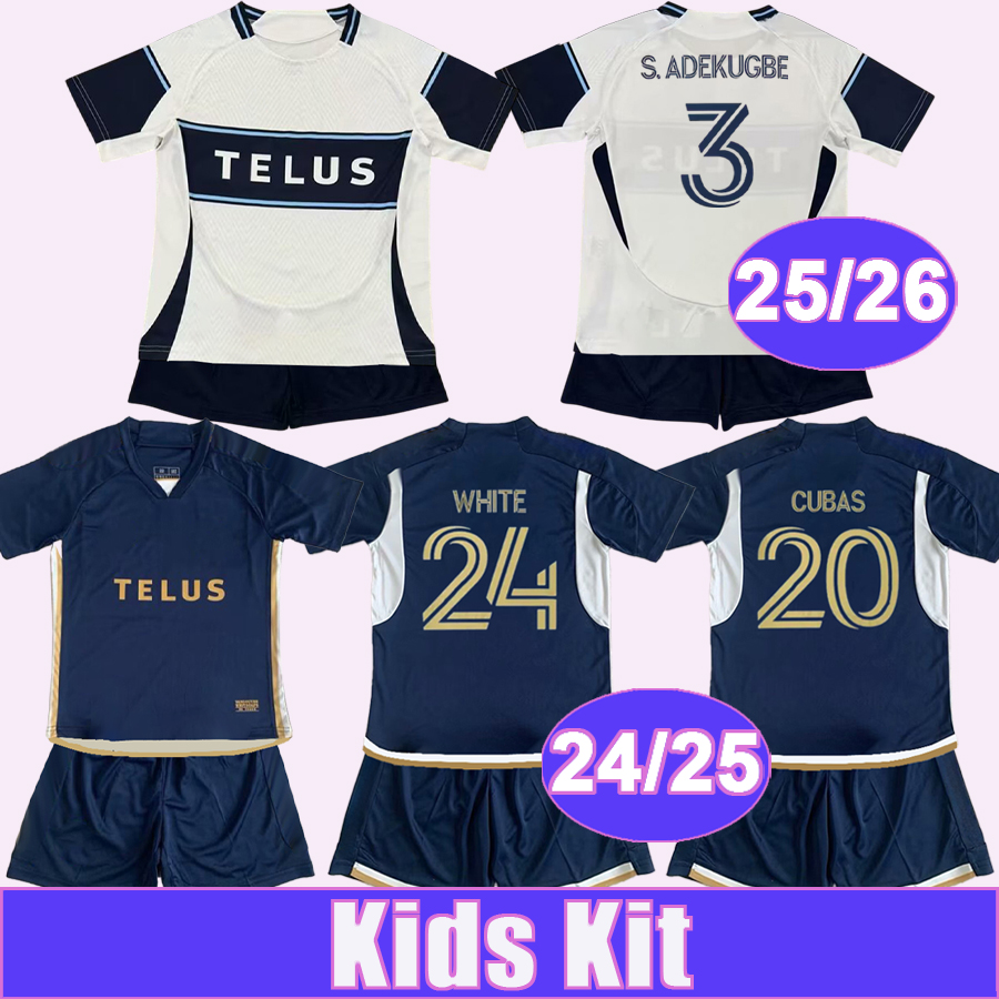 24 25 26 Vancouver Whitecaps Kids Kit Soccer Jerseys KREILACH WHITE LABORDA VESELINOVIC Home Away Football Shirts Short Sleeve Child Uniforms