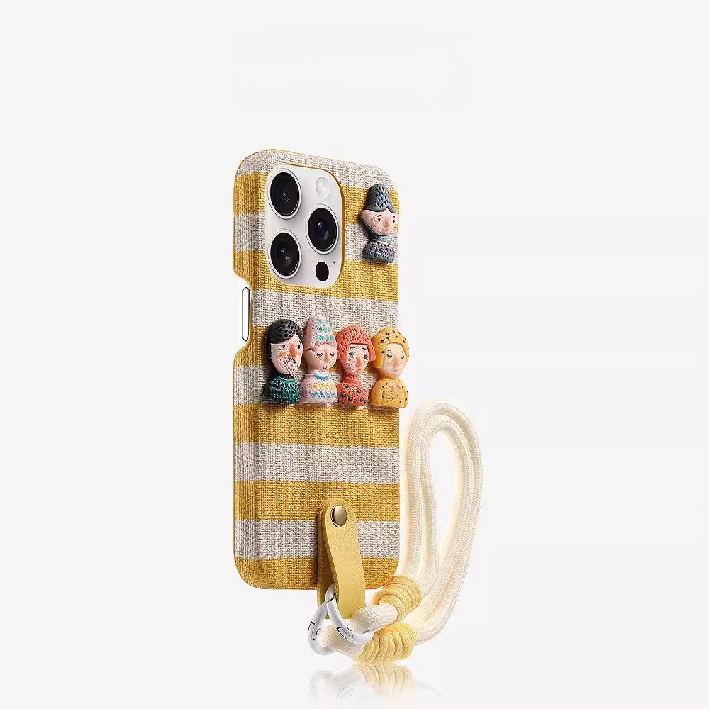 Striped Fun Doll Phone Case Compatible with iPhone 16/15 Pro Max New High-end Feel Lanyard Shockproof Protective Case
